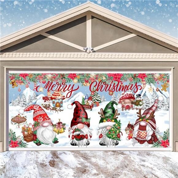 Christmas Gnomes Garage Door Banner Decoration Large Garage Door Cover - Picture 1 of 8